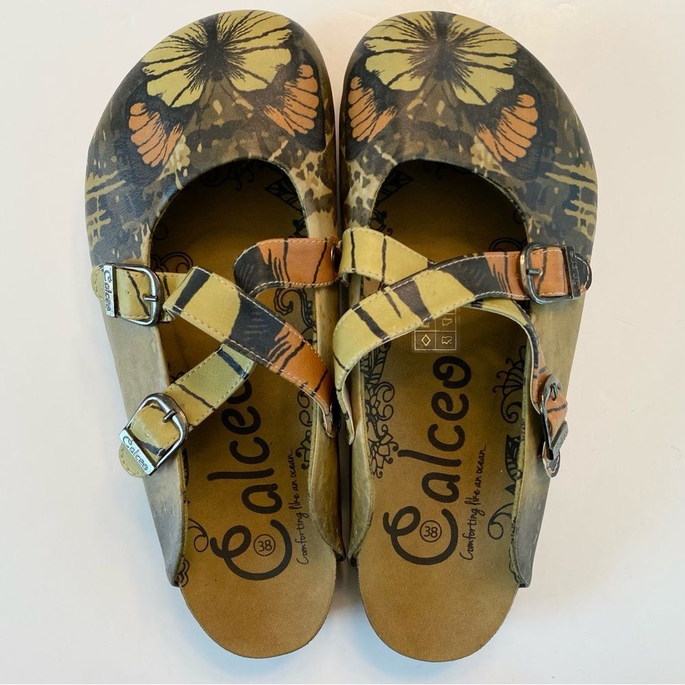 Calceo Butterfly Neutral Tan Clogs Shoe Size 38 7.5 Slip On Handmade Unique Rare - Picture 2 of 10